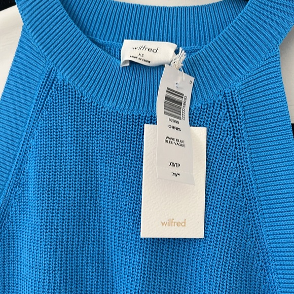 NWT Aritzia Wilfred Orris Knit Halter Wave Blue Tank Top - Picture 2 of 3